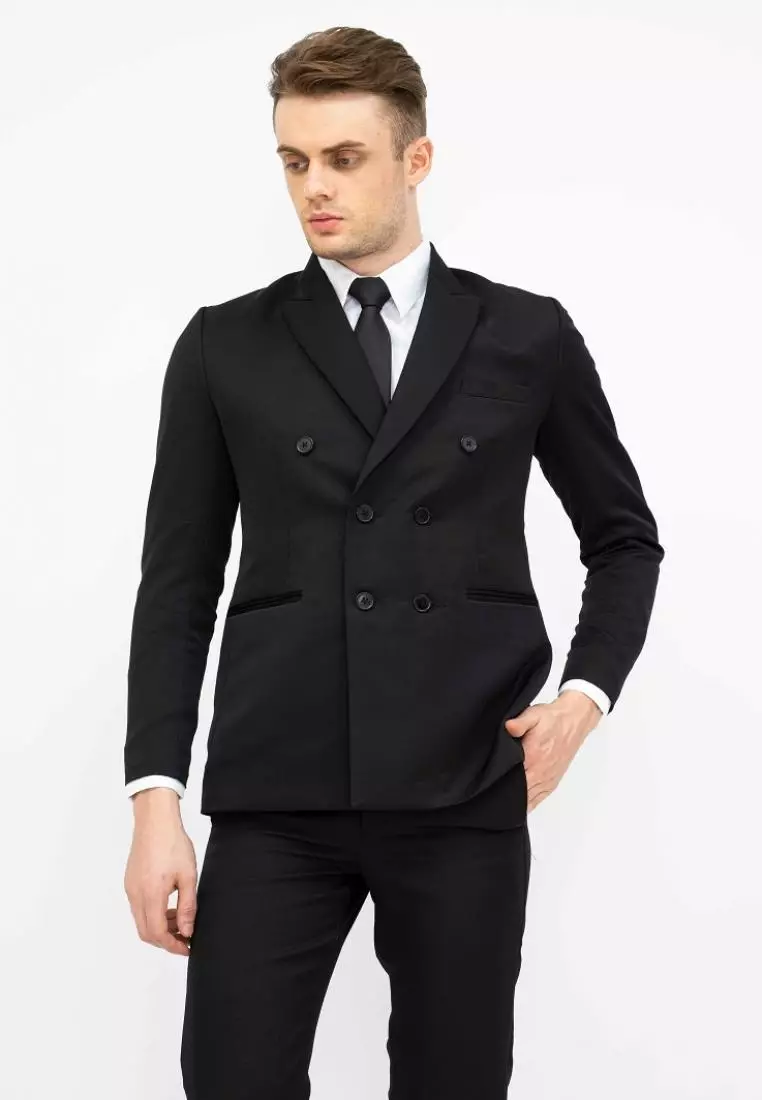 Jas Double Breast Hitam Blazer Formal Pria Jas Nikah