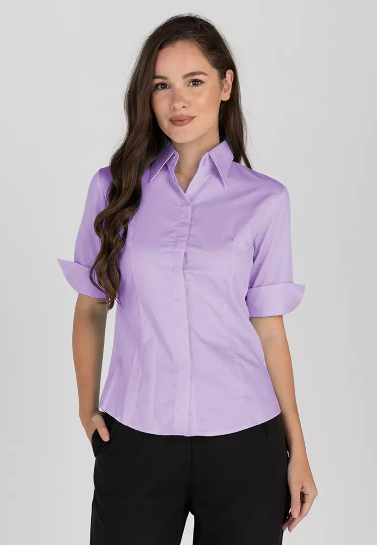 Diana 3/4 Sleeve Plain Button Down Office Blouse