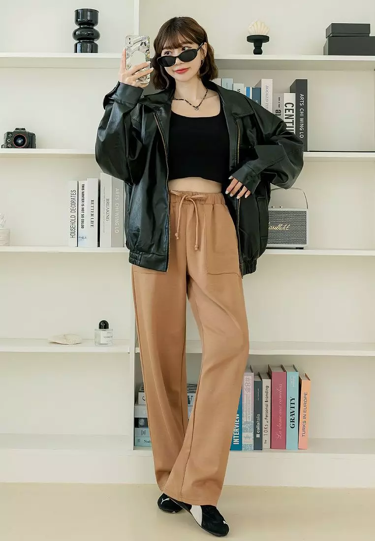 素色空氣棉腰鬆緊直筒褲《BA7663》