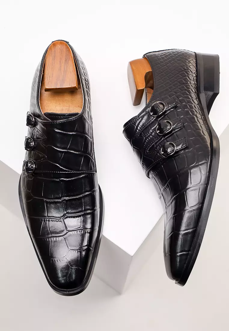 Alligator Pattern Leather Monk Strap Shoes MK5009-6