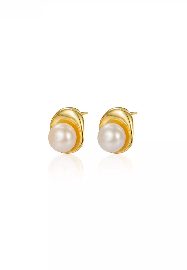 Gold freshwater sales pearl earrings