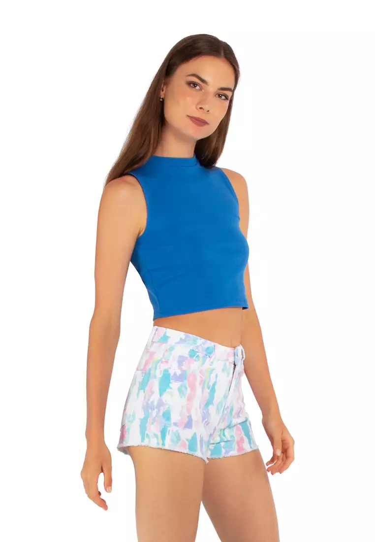 Crop Top Rajutan Polos Biru