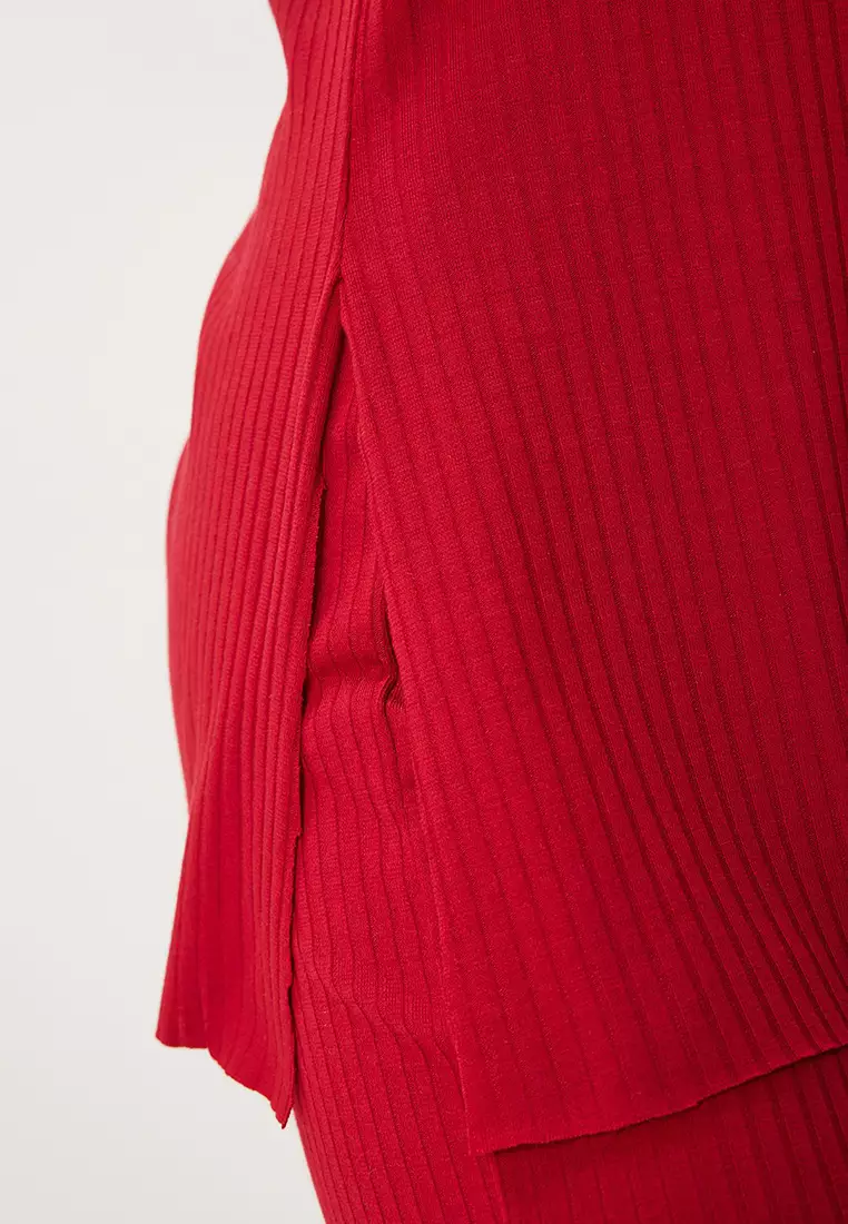 Comfortable Ribbed Knitted Blouse Trousers Set