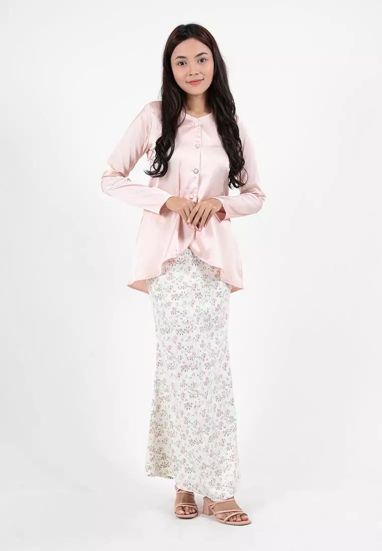 Forest x Hatta Dolmat Ladies Satin Floral Pattern Woven Baju Kurung - 885066-55LtPink