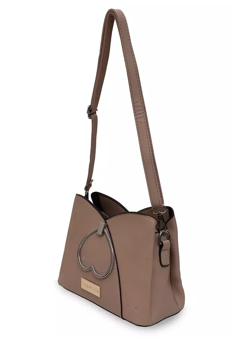 Eilaria Tas Selempang Wanita Love Design Sling Bag Large Compartment Material Leather ORIGINAL - Khaki
