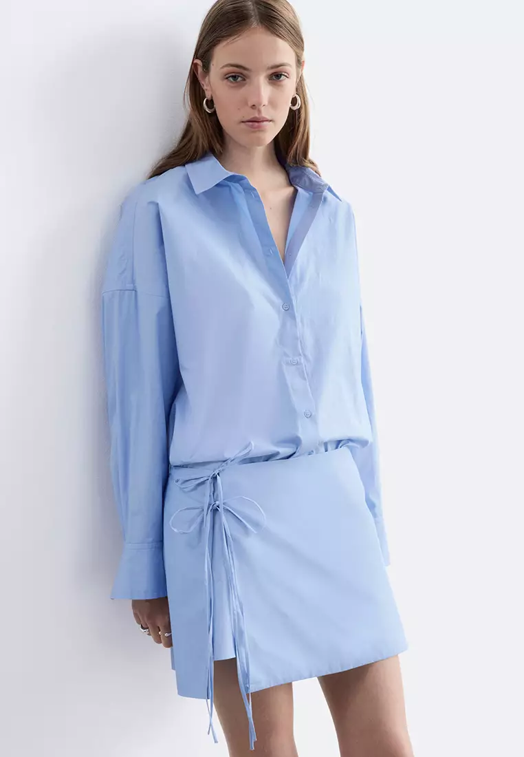 Tie-Detail Mini Shirt Dress
