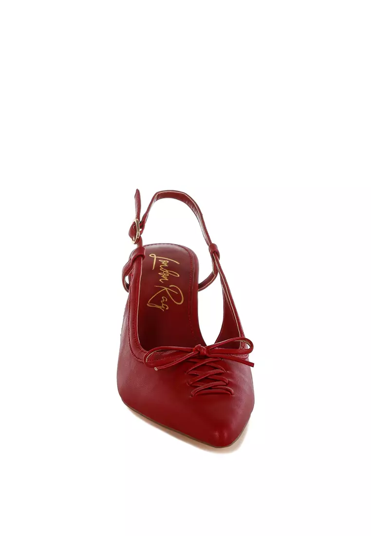Sepatu Slingback Runcing dengan Tumit Kucing Warna Merah
