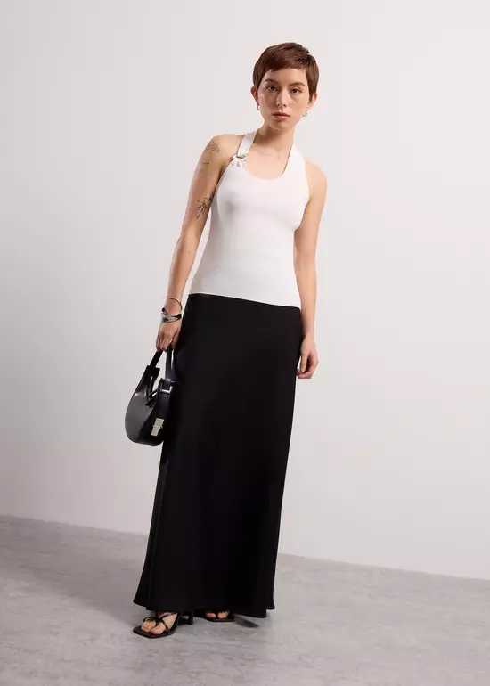 Atasan Wanita - Buckle Detail Knit Halter Fitted Top