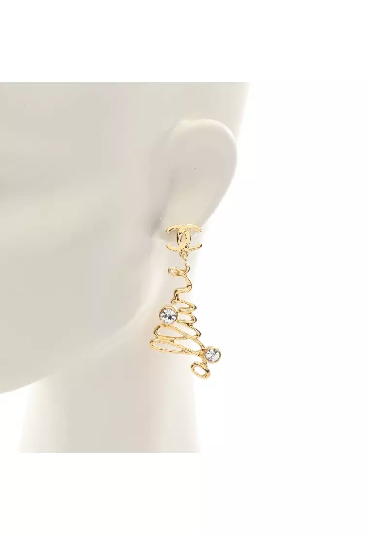 Pre-Loved Chanel coco mark logo earrings GP Rhinestone gold clear I24S