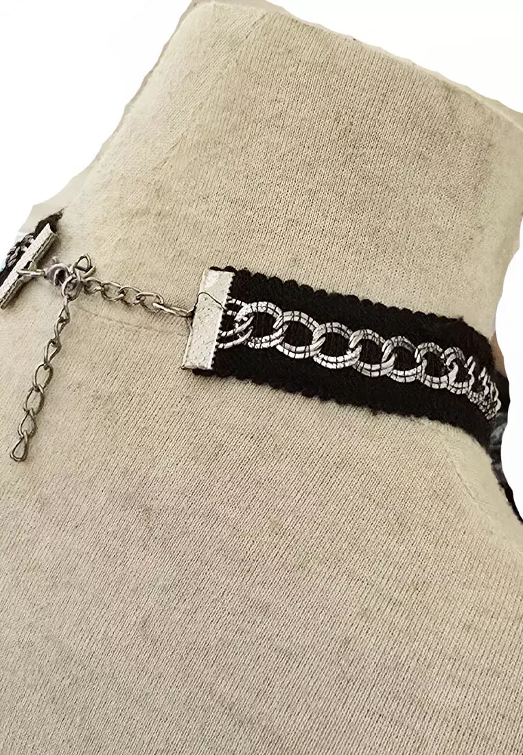 Aksesoris Wanita stars Chains Choker Necklace Kalung Wanita Black & Silver