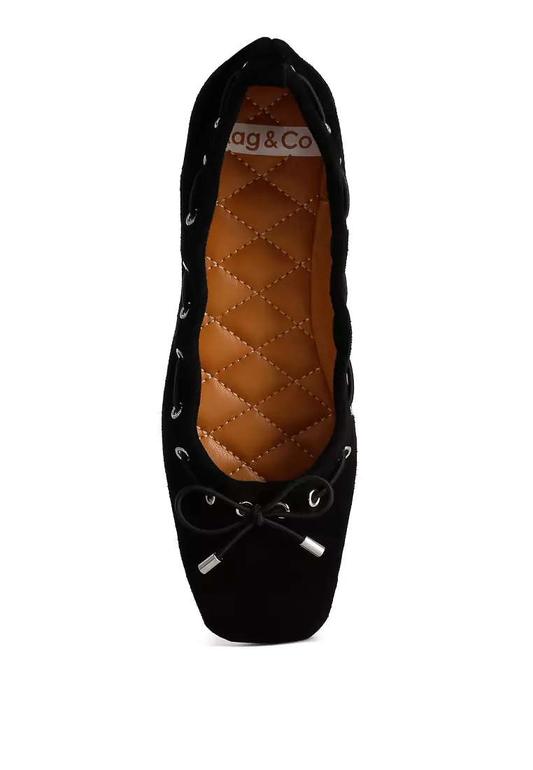 Black Micro Suede Bow Ballerinas