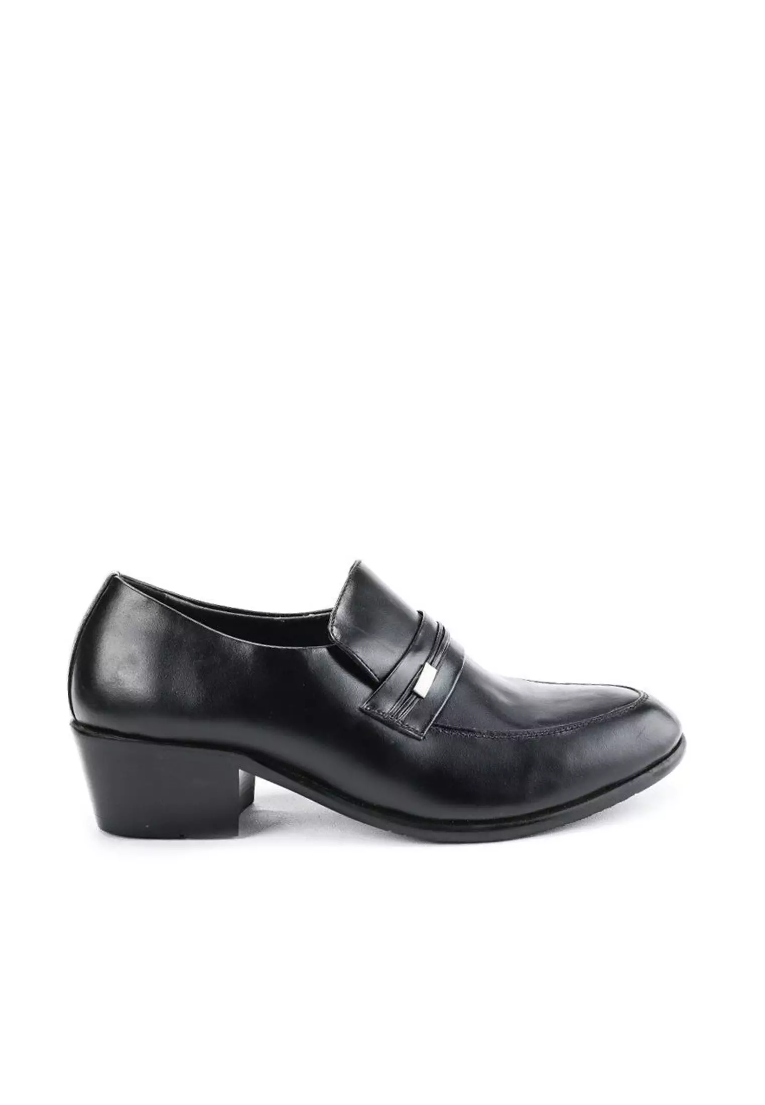 Calus Sepatu Pantofel Pria Formal Kantor Kulit Asli tinggi hak 5 cm - Black