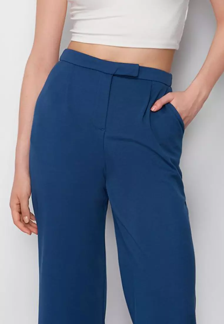 Trendyol Herrenhose Straight Fit – Blau, Aus Polyester/Elasthan, Für Business & Casual