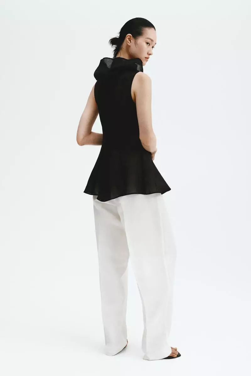 Ramie-blend peplum top