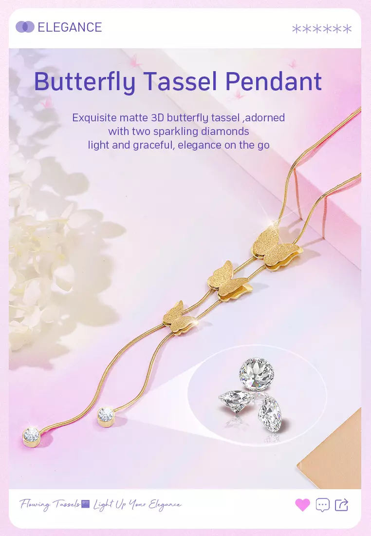 Kalung Wanita Korea Butterfly Style Titanium Anti Pudar Kalung Cewek Original