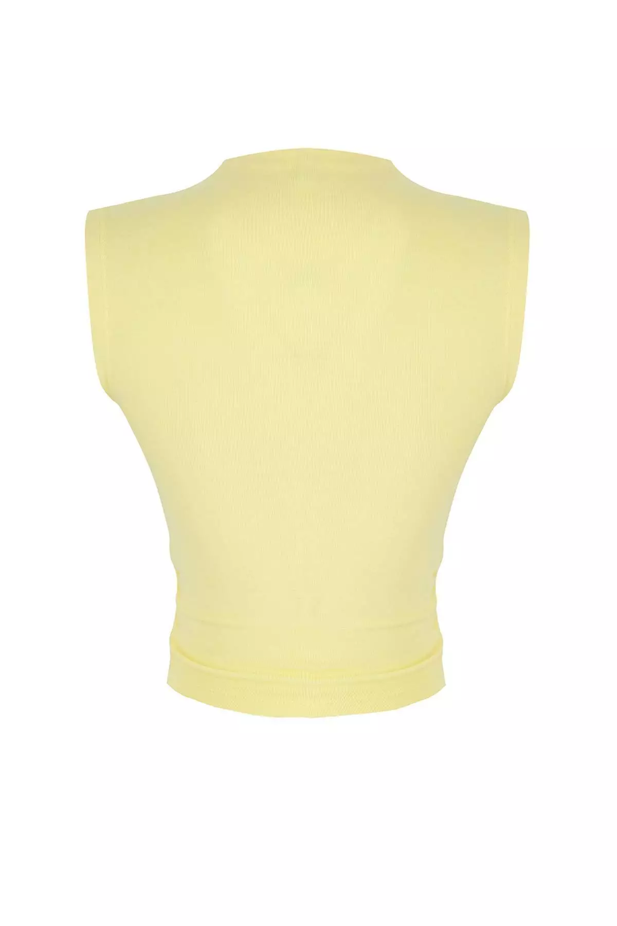 Light Yellow Stand Collar Gather/Drape Detail Fitted/Fitted Asymmetrical Knitted Blouse