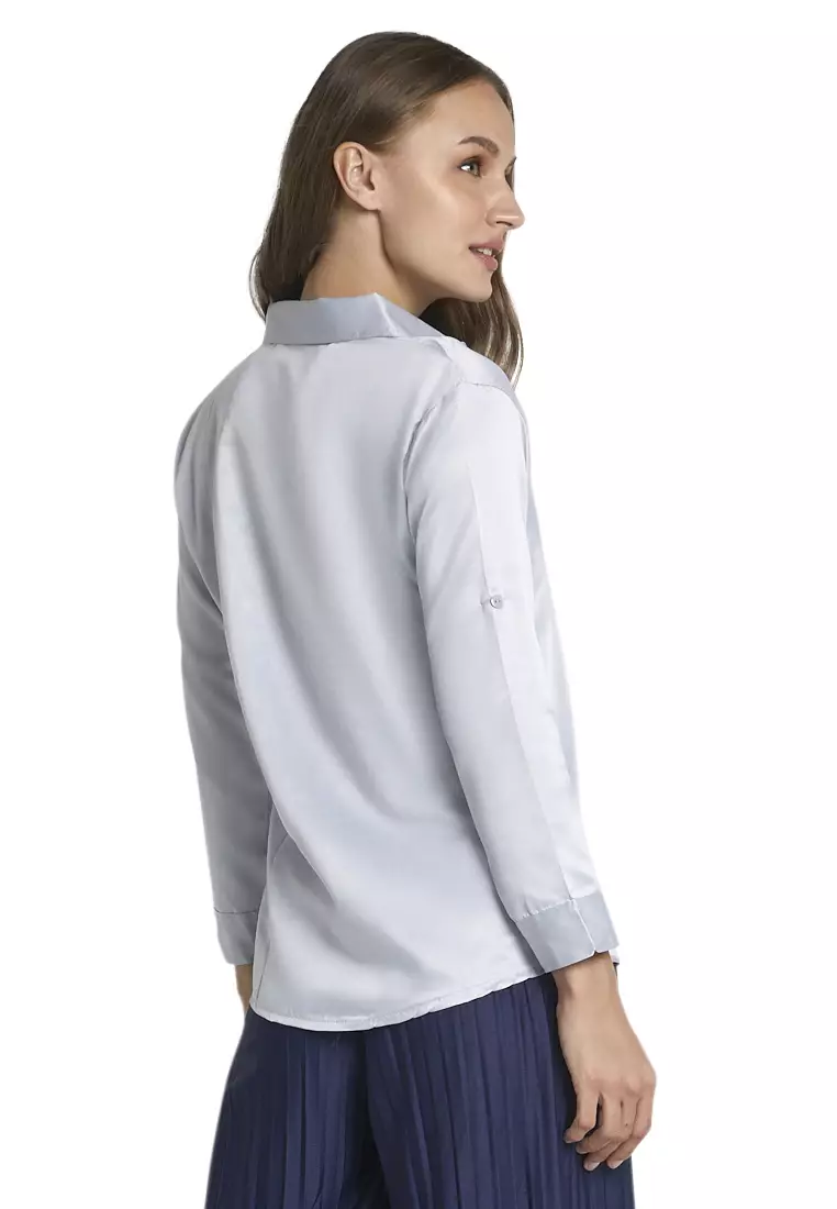 Uchenna Kemeja Lengan Panjang Shirt Plain Atasan Wanita Baju Kerja Regular Fit - Abu Muda