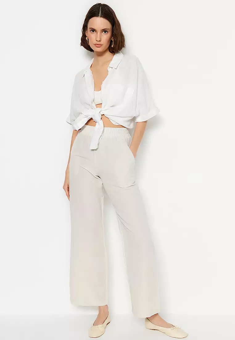 White cut off on sale trousers