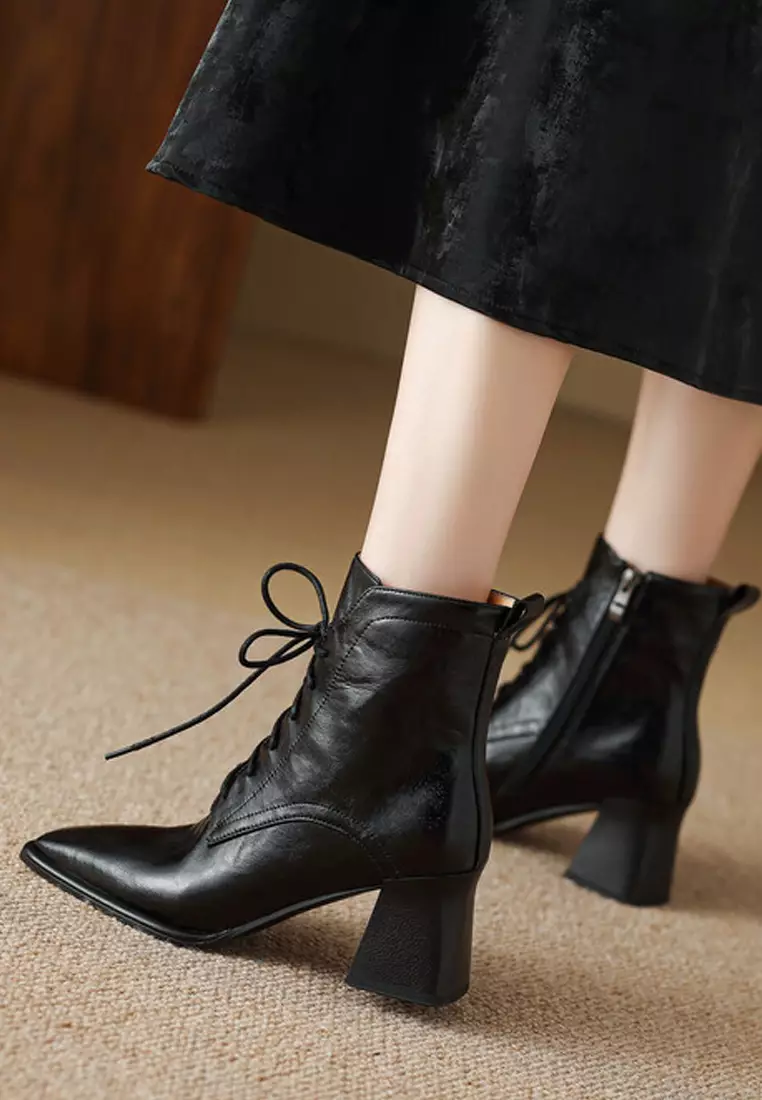 VANSA Stylish Sheep Leather Lace Up Martin Boots VSW-B-C49