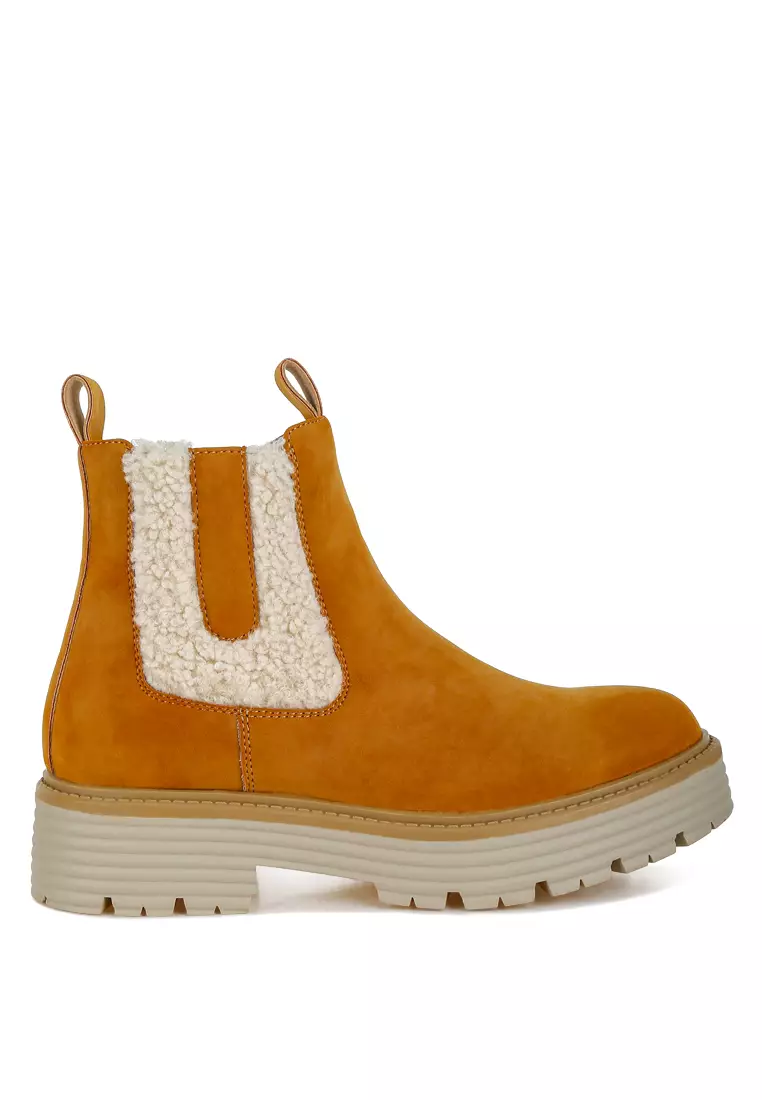 London Rag Faux Fur Detail Chunky Ankle Boots in Tan