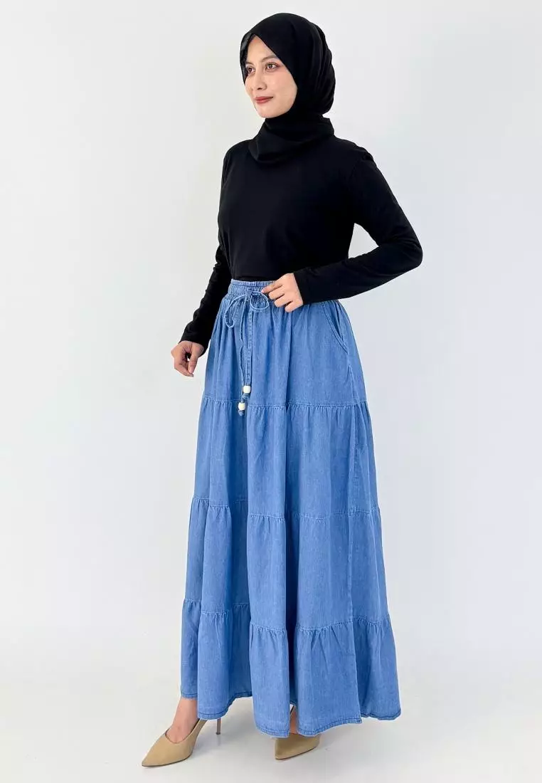 Nola Skirt (Rok Jeans A-Line) Fit BB 90 kg - Biru Muda
