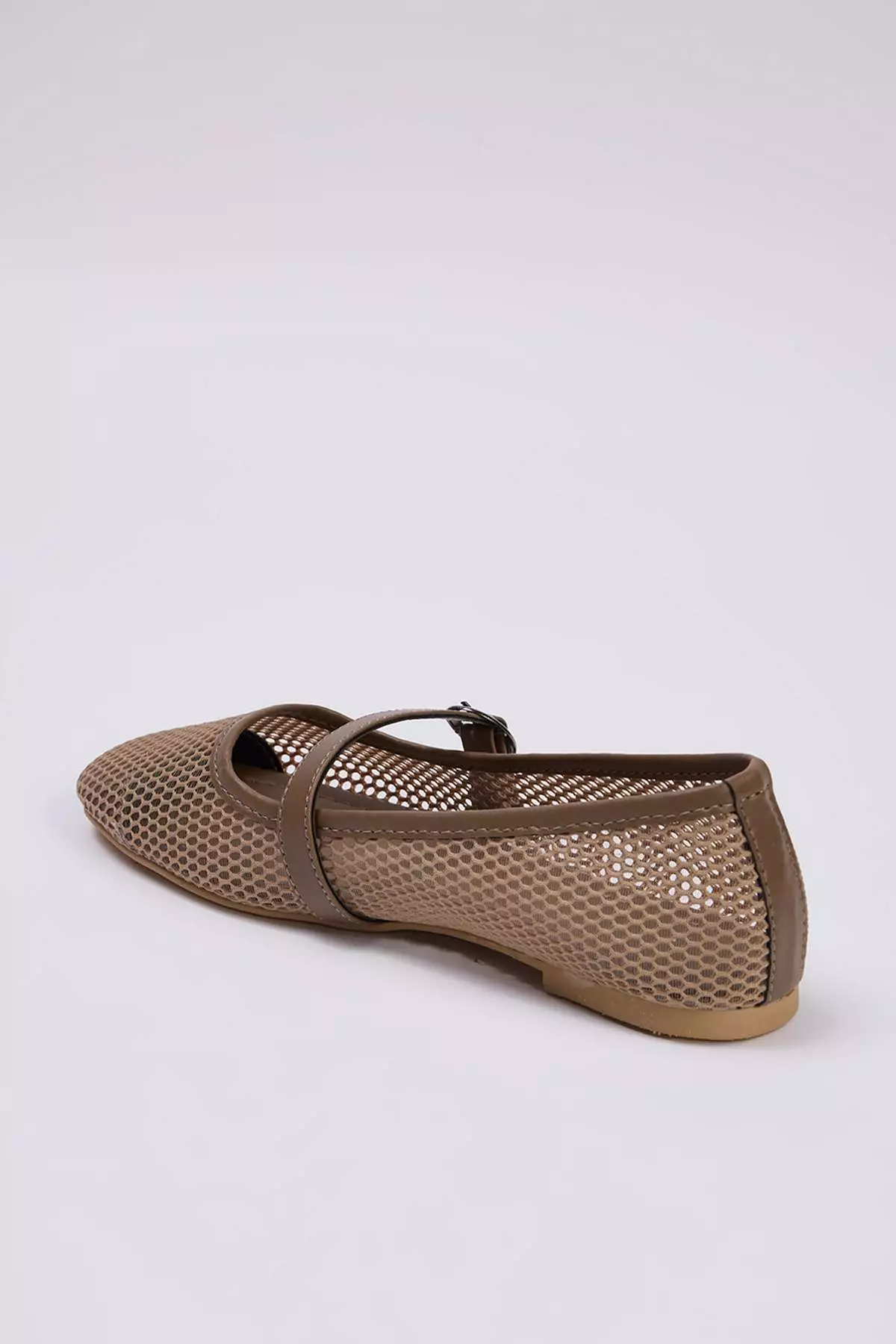 Beige Mesh Round Toe Mary Jane Women's Ballerinas Takss24Be00000