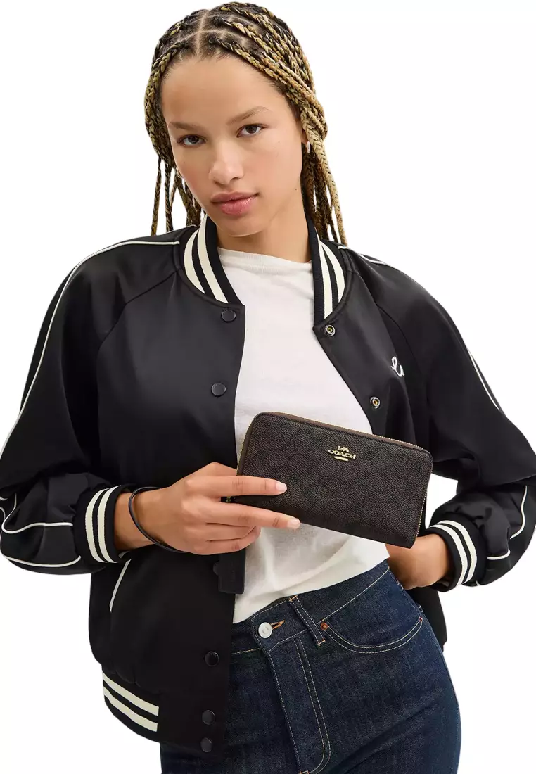 Long Zip Around Wallet With Detachable Card Case In Signature Canvas - Walnut/ Black CBZ99