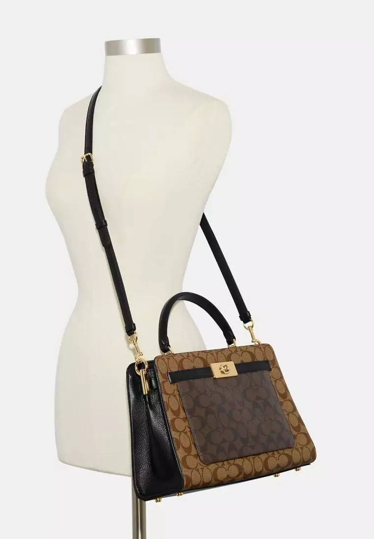 Coach Lane Carryall In Blocked Signature Canvas Khaki Brown Multi