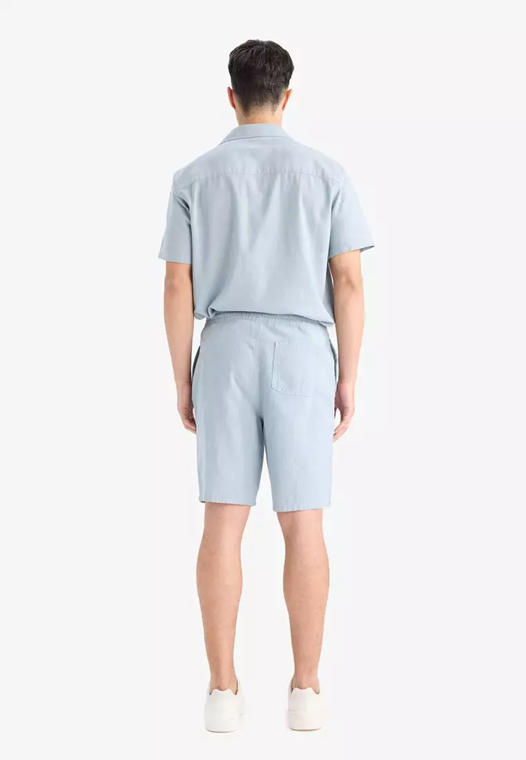 100% Cotton Linen Look Bermuda Shorts