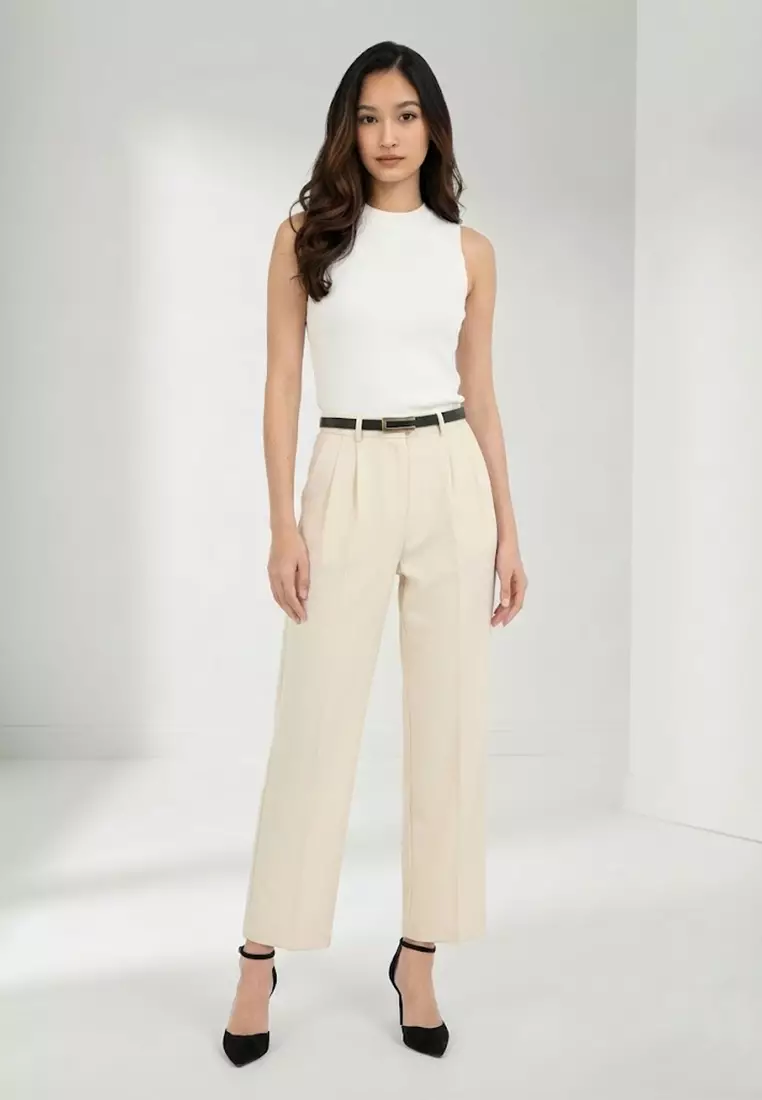 High Waisted Relaxed Straight Leg Stretch Trousers