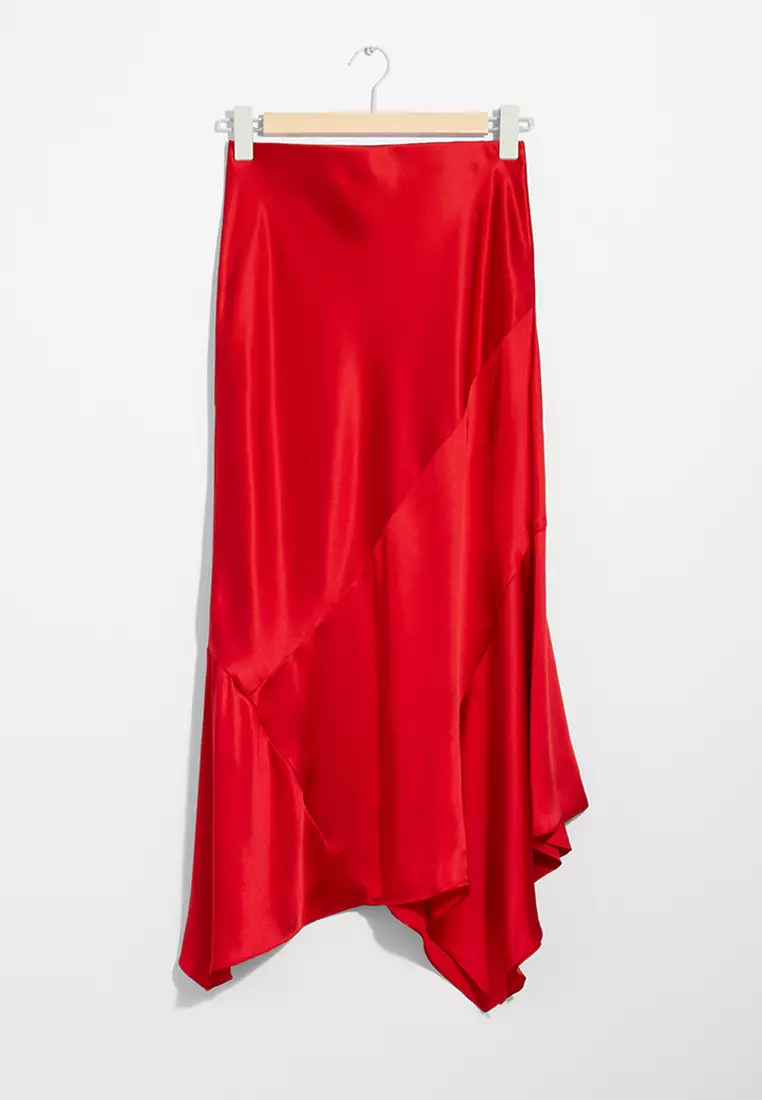 Asymmetric Satin Midi Skirt