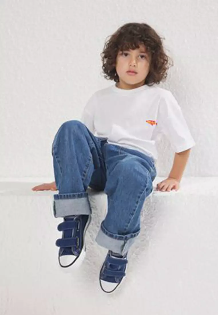 Navy Blue Unisex Kids Sneakers - Double Velcro, Rubber Sole Takss25Sn00022