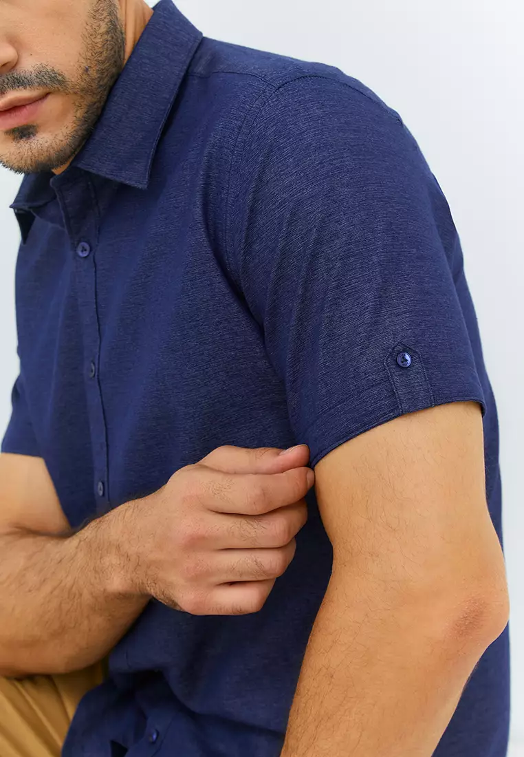 Jobb Evins Kemeja Pria Lengan Pendek Slim Fit Navy Colour Navy