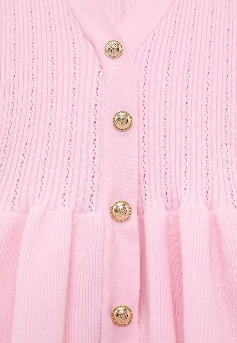 Frill-Trim Peplum Cardigan