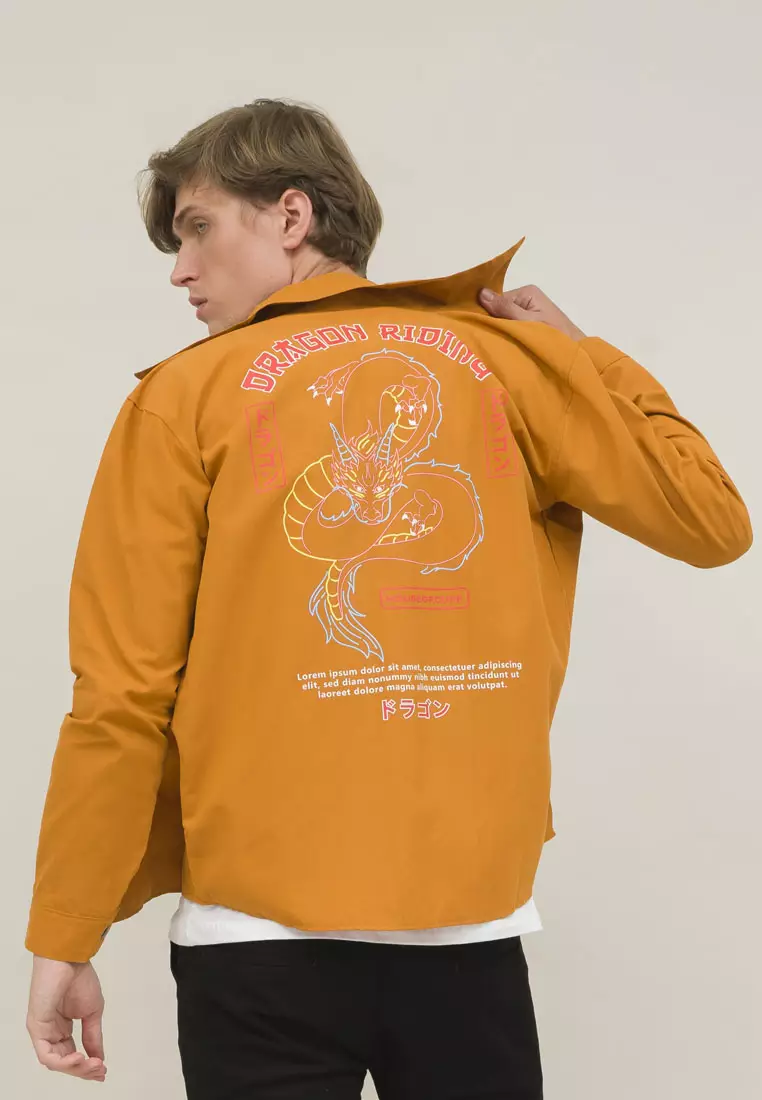 jaket pria parka mustard trucker dragon jacket unisex houseofcuff