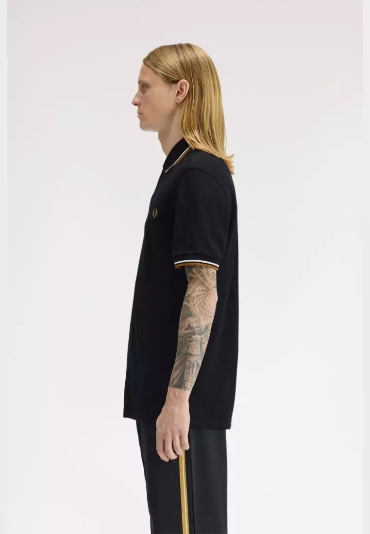 Fred Perry M3600 Twin Tipped Fred Perry Shirt (Black / Ecru / Dark Caramel)