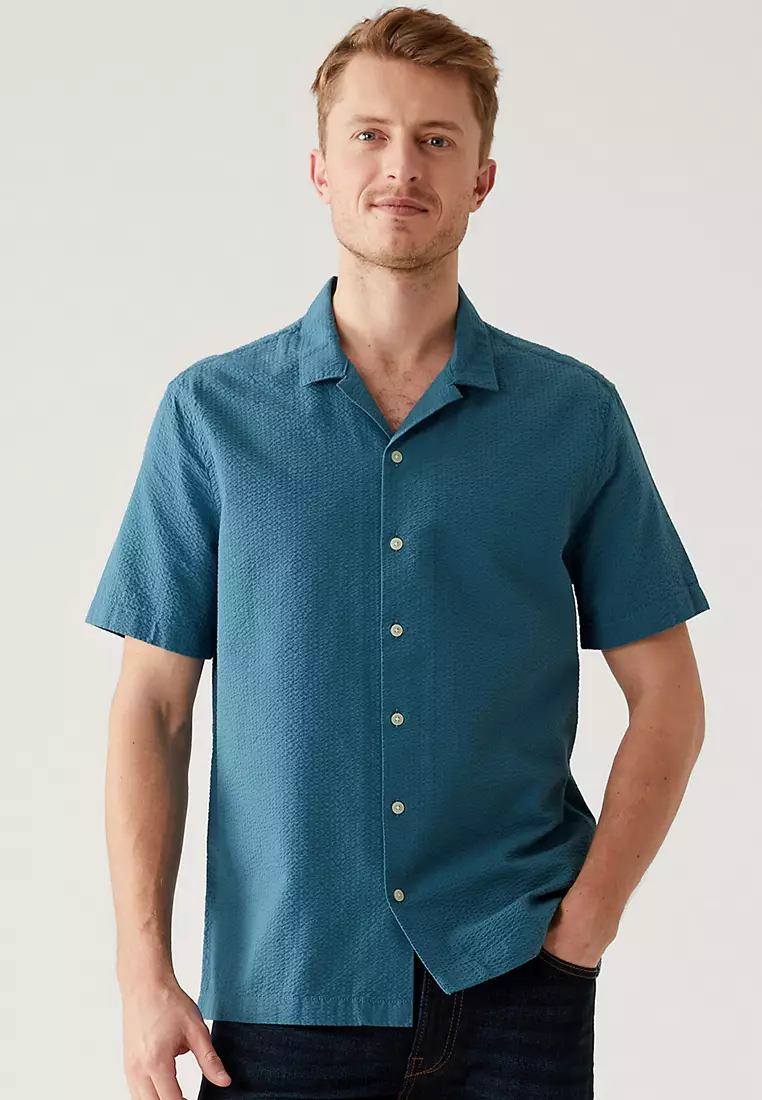 Jual Marks Spencer Pure Cotton Seersucker Revere Shirt Original Zalora Indonesia