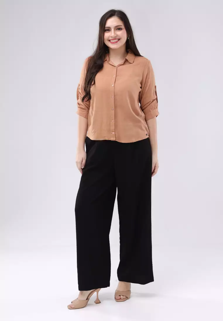 Textured Slub Woven 3/4 Blouse