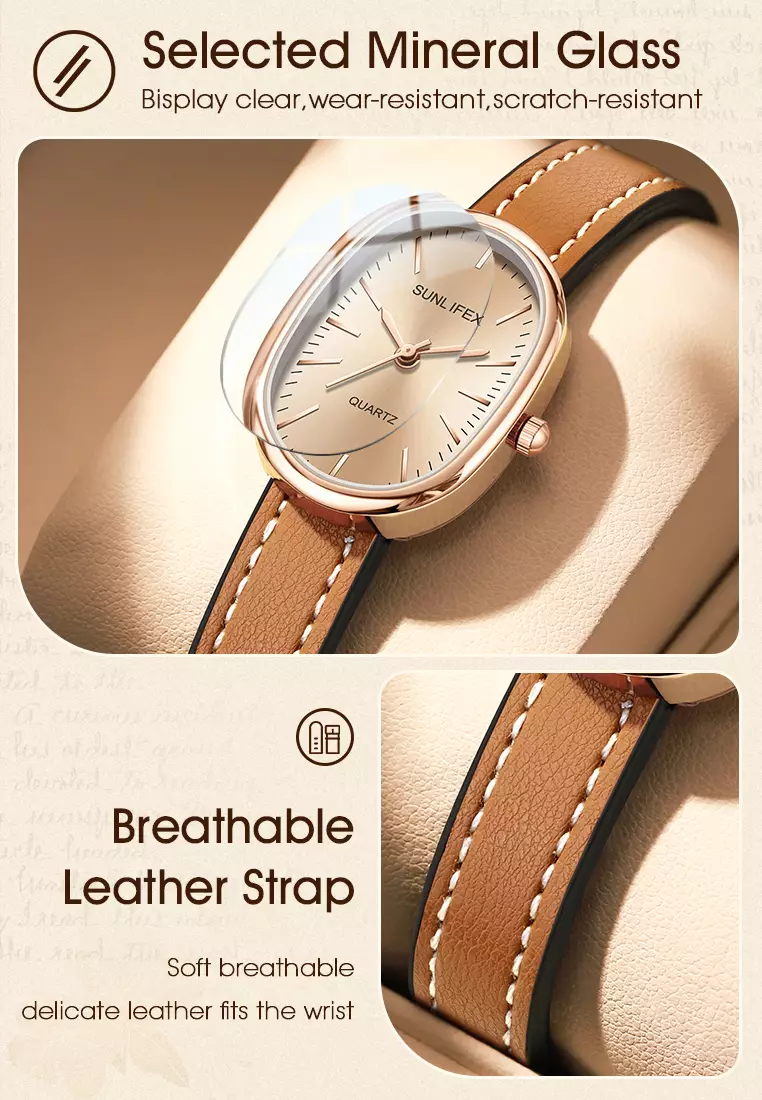 Jam Tangan Wanita Anggun Kuarsa Tali Kulit Gaya Antik Korea Jam Tangan Cewek SL6083 Brown