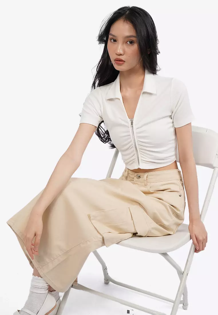 Denim Midi Skirt with Cargo Pocket