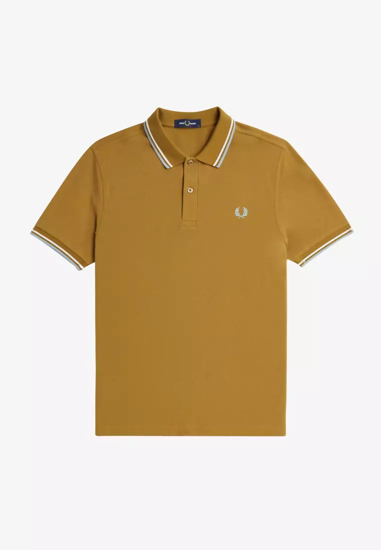 Fred Perry M3600 Twin Tipped Fred Perry Shirt (Dark Caramel / Snow White / Silver Blue)