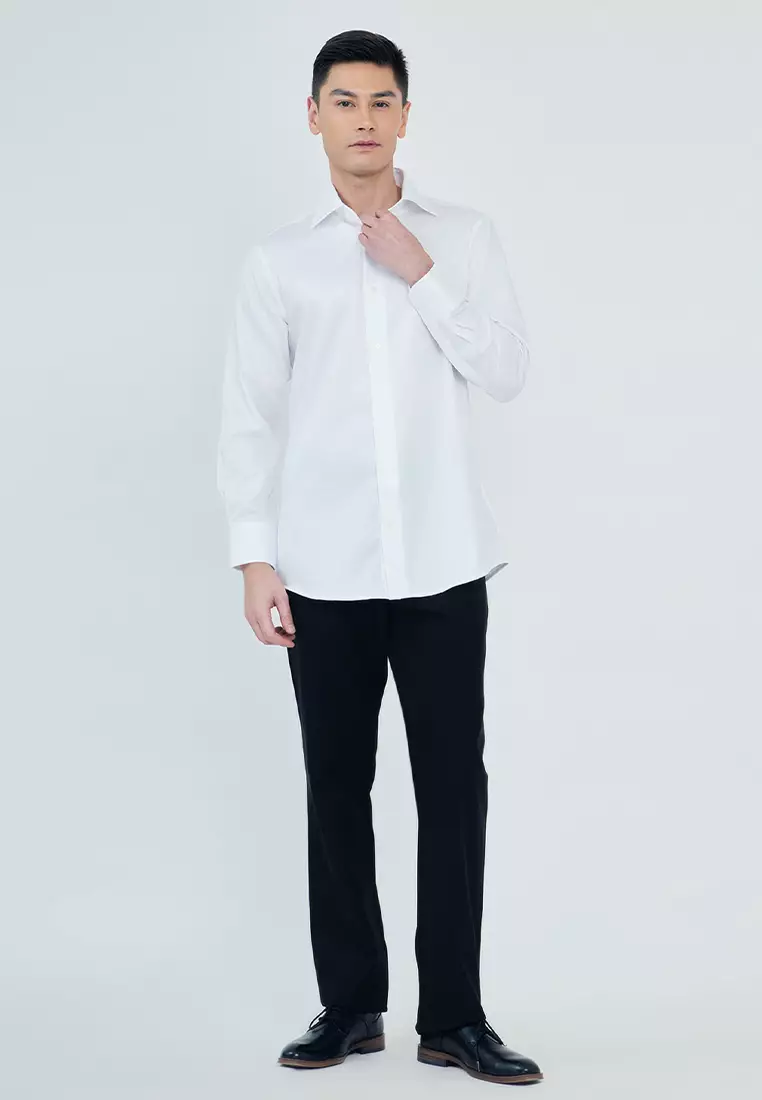 White Satin Slim Fit Dress Shirt