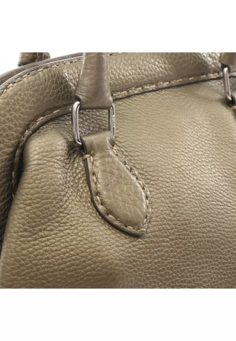 Pre-Loved Fendi Selleria doctor's bag metallic Handbag leather Khaki green