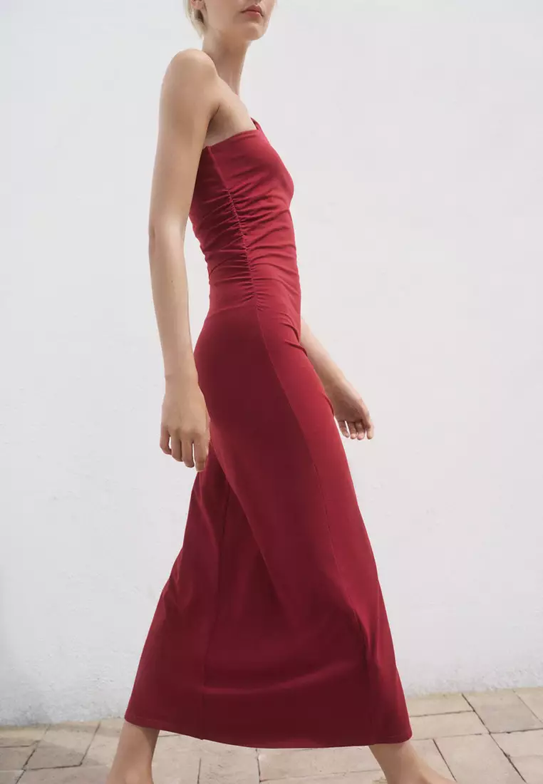 Asymmetrical Dress With Gathered Strap