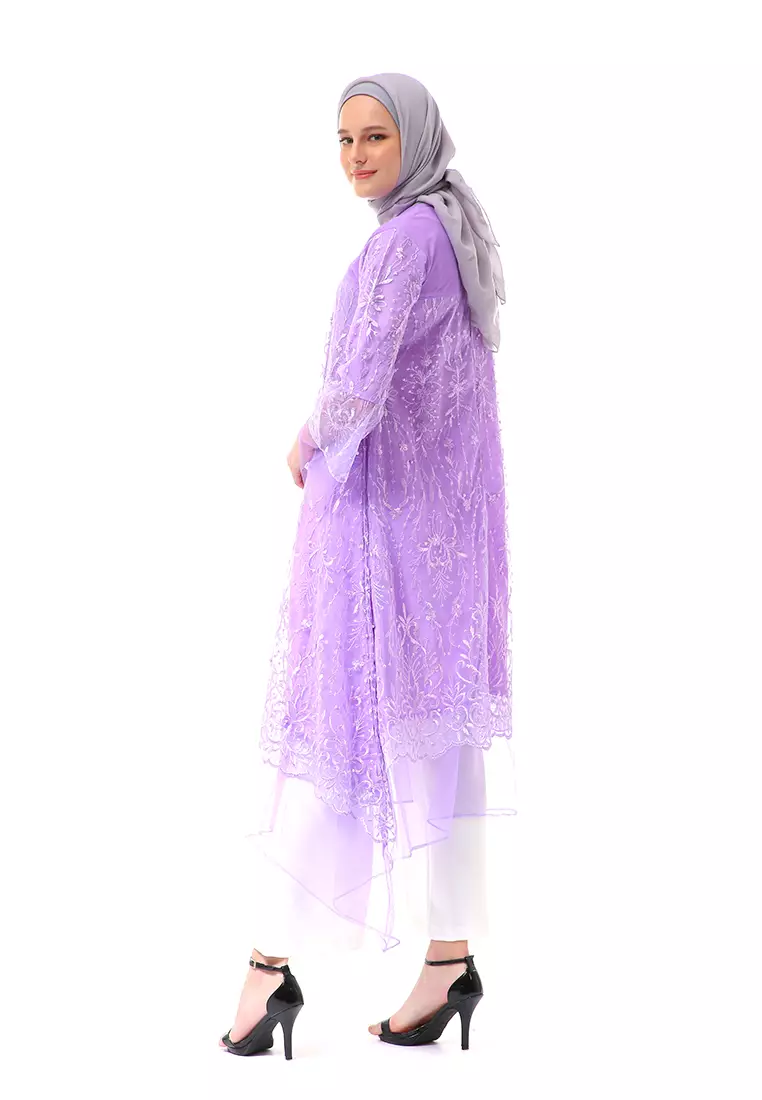 Laika Dress Muslimah Brukat Long Sleeve High Quality Premium Wanita - Lilac