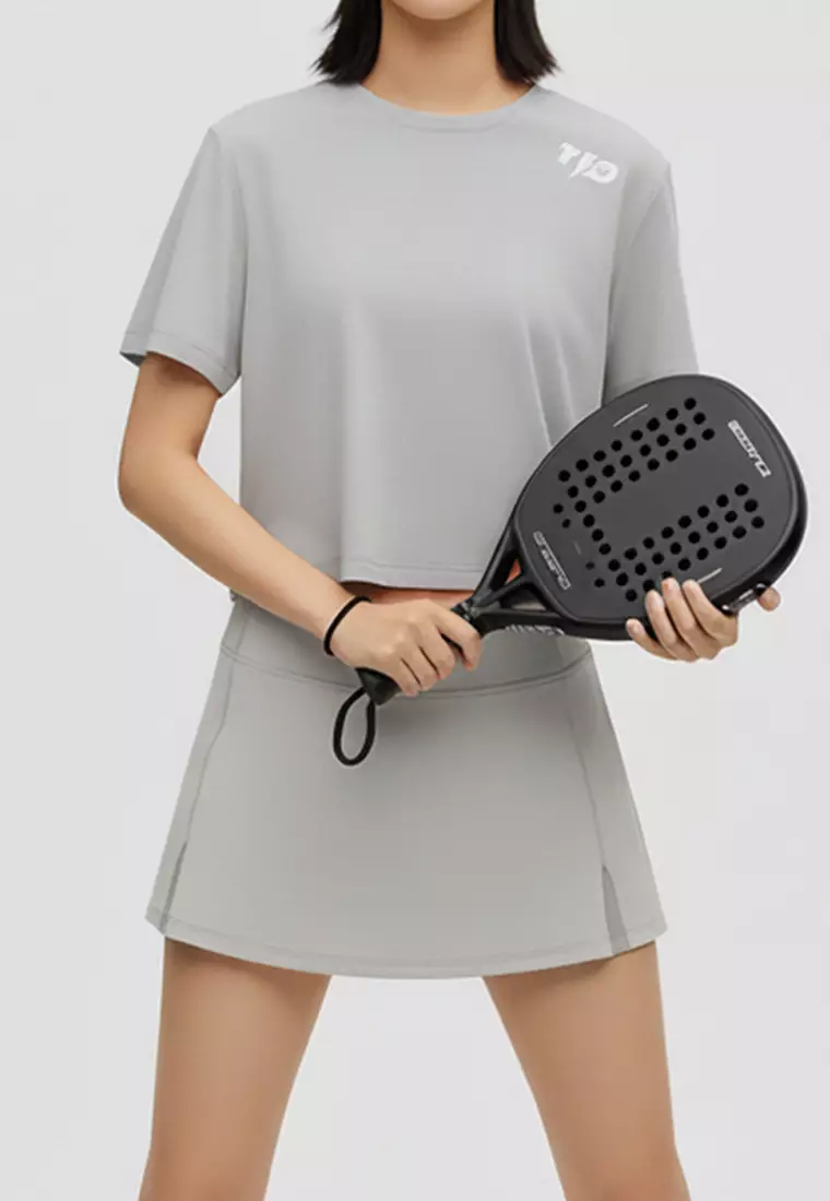 LSE20 Kaos Padel Top Crop T Shirt Olahraga Dryfit Wanita silver grey