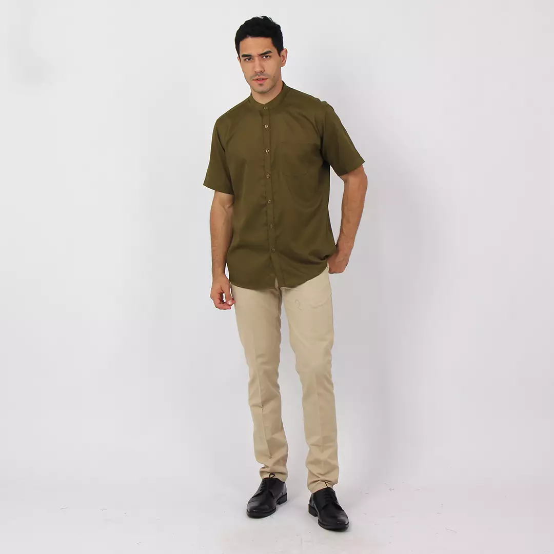 Simple Perfect Kemeja Pria Lengan Pendek Kerah Shanghai Solid Basic - 2235 Army