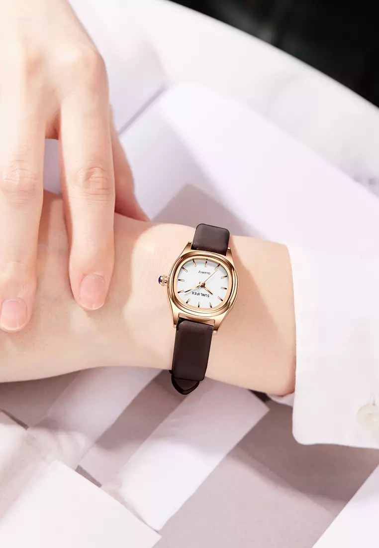 Jam Tangan Wantia Casual Fashion Dial Kotak Analog Quartz Strap  Leather Jam Tangan Cewek coffee