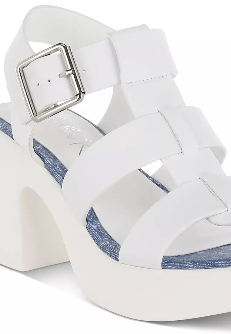 Chunky Pin Buckle Platform Heels in White