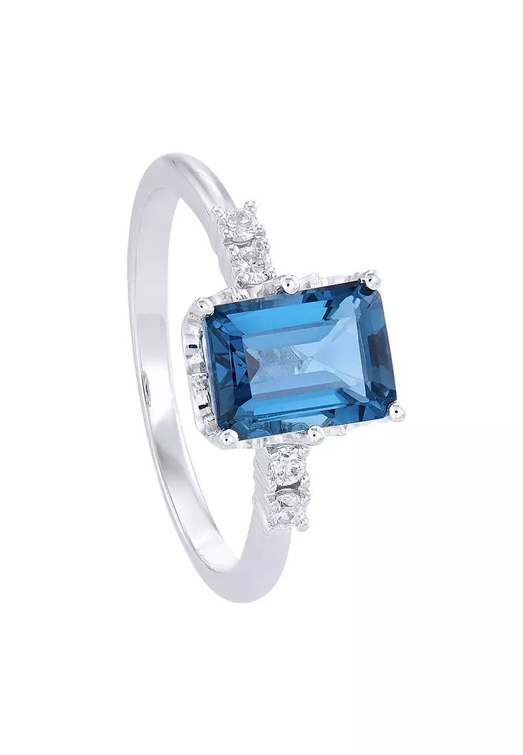 White gold ring with blue clearance topaz